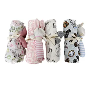 2023 customized good price comfort toys and blanket sets organic cotton muslin baby blanket for new born