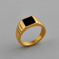 Maßgefertigter Gravierter Siegelring für Herren 18K Gold PVD Edelstahl Quadratischer Schwarzer Onyx-Ring Vintage Gentleman Siegelring Direkt ab Werk