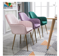 Chaise de salle à manger moderne de luxe souple pieds métal couleur rose vert pieds métal fauteuil dossier haut pour la cuisine à domicile