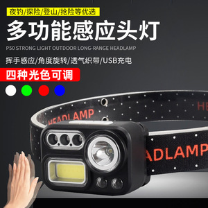 Linterna frontal LED negra portátil con sensor para uso en exteriores - Product Image 4