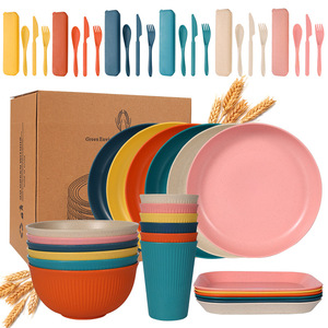Luxe 48-delige serviesset van tarwehalm, compleet met borden, kommen en bestek voor 6 personen, ecologisch huishoudelijk eettafel servies. - Product Image 2