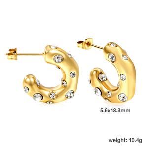 Pendientes de Aro Irregulares de Acero Inoxidable con Baño de Oro de 18K y Circonitas Cúbicas para Mujer - Product Image 2