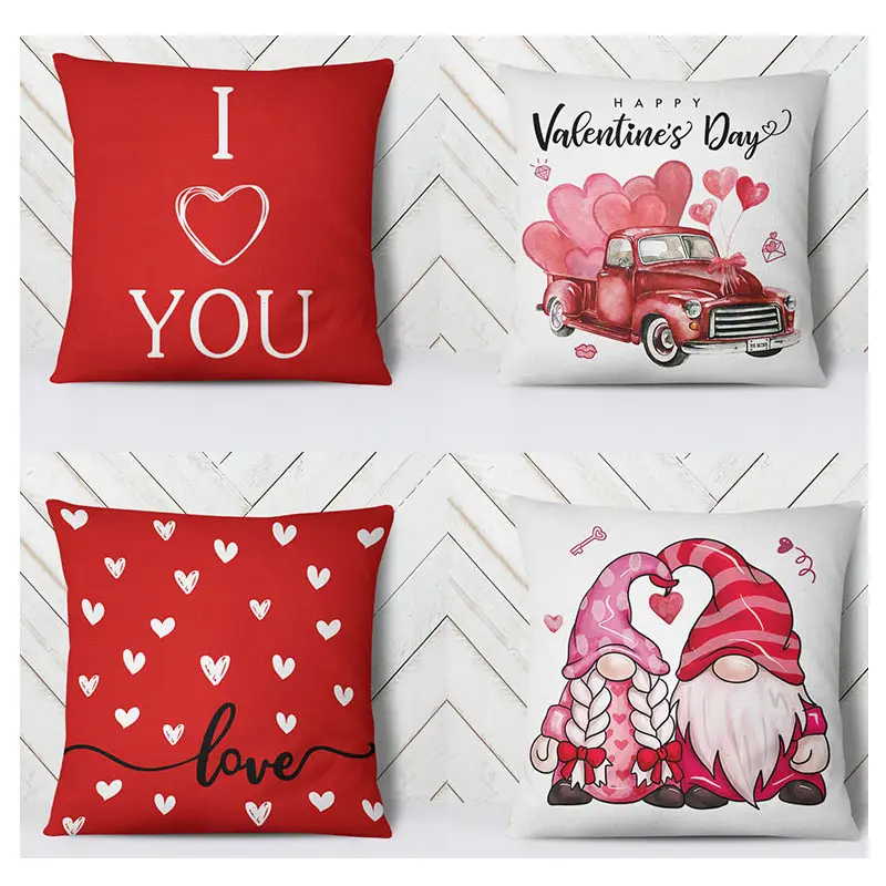 Ensemble d'oreillers d'impression numérique pour la Saint-Valentin canapé de salon coussin décoratif coussin coeur rouge coussin en lin