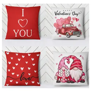 Juego de almohadas con estampado digital para el Día de San Valentín, cojín decorativo para sofá de sala de estar, cojín de lino con corazón rojo
