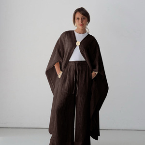 Women Abaya Set <b>Bubble</b> Wrinkle Modest Cardigan and Wide Leg Pants Islamic Clothing for Daily Prayer <b>Wedding</b> - Product Image 1