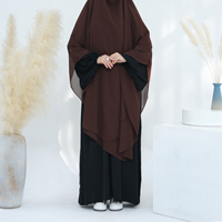 Vente chaude Femmes Prière Musulmane Hijab Plain Solid Color Overhead 2 Couches Flowy Chiffon Ladies Khimar