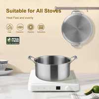 Casserole à pâtes en acier inoxydable de qualité supérieure à 3 couches avec couvercle en verre, compatible induction, pour soupes et bouillons, convient à tous les types de cuisinières, passe au lave-vaisselle