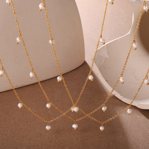 สร้อยคอมุกน้ำจืดมาร์ก้าเกรด AAA โซ่ทองเรียบง่ายหวานละมุน สร้อยคอสำหรับผู้หญิงใส่ได้ทุกวัน - Product Image 2