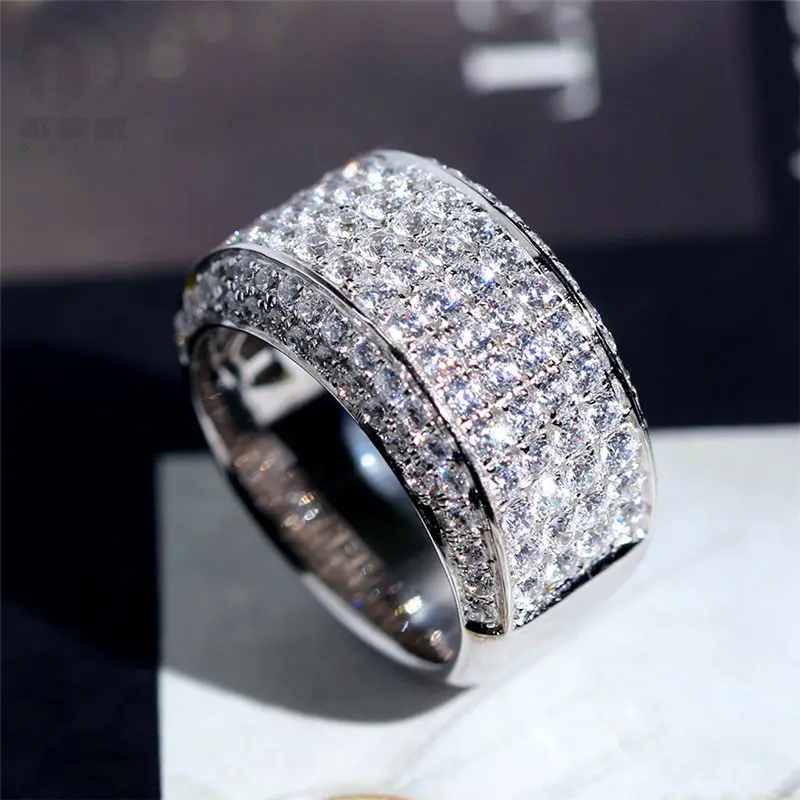 Hiphop Rock Stijl 18K Wit Gouden Sieraden Ring Unisex Oorsprong 3 Carat Moissanite Gemstone Pave Instellen Engagement Rings
