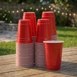 Gobelets en plastique PP rouge jetables pour fêtes, tasses à café, mugs de voyage, gobelets à emporter pour boissons froides - Product Image 1