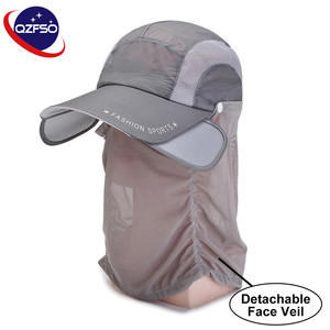 Casquette de baseball unisexe avec voile facial détachable anti-insectes, visière extensible et design en maille respirante pour le canyoning - Product Image 1