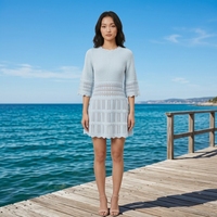 Robe pour femme Bella, sur mesure, OEM & ODM, manches mi-longues, tricotée, de haute qualité, avec volants