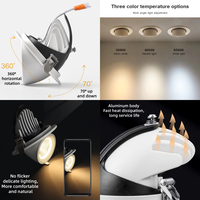 Luminaria LED de Techo de Alta Eficiencia con Certificación CE, ETL y SAA, 12W, 15W, 25W, 30W, 40W, Ajustable, Giratoria 360°, de Aluminio, Tipo Trompa de Elefante