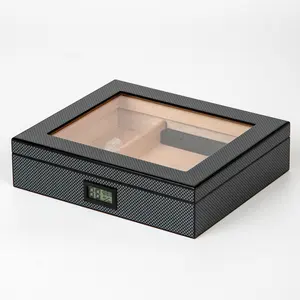 Luxury Cigar Box Cedar Wood Humidor Gift Set Box For Mans Handmade Wooden Glass Top Cigar Humidor For Re-humidification