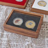 Double boîte à monnaie en bois de noyer Vintage rangement sûr porte-médaille en acrylique Transparent pour collection de pièces anciennes gravées