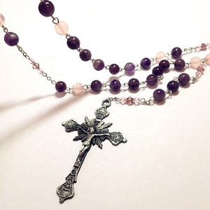 Perline Di Cristallo viola Dei Monili di Colore Rosa di Cristallo Perline <span class=keywords><strong>Fatti</strong></span> <span class=keywords><strong>A</strong></span> <span class=keywords><strong>Mano</strong></span> Collana Croce D'argento Placcato Rosario - Product Image 4