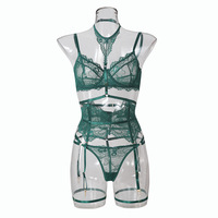 Soutien-gorge et slip en dentelle sexy pour femmes, vêtements de nuit brodés à taille basse, lingerie de nuit élégante
