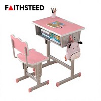 Ensemble bureau et chaise d'étude réglables en hauteur pour enfants, structure métallique, table d'école pour étudiants avec tiroir de rangement et crochet pour sac pour enfants
