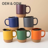 Tasse en céramique à fond en liège mat avec couvercle en plastique Design moderne couleur unie lave-vaisselle et micro-ondes tasse à eau de style nordique