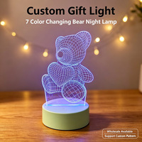 Lámpara Nocturna de Acrílico 3D con Forma de Oso, Control de Interruptor, 7 Colores Cambiantes, Alimentación USB, LED Regulable, Diseño Moderno Recuerdo Corporativo Empresarial