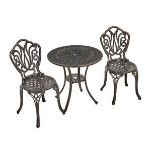 ชุดโต๊ะและเก้าอี้อลูมิเนียมหล่อสำหรับสวน 2 ที่นั่ง เฟอร์นิเจอร์กลางแจ้งสไตล์ดั้งเดิม กันน้ำ ใช้ในลานบ้าน - Product Image 1