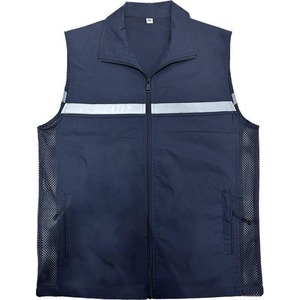Chaleco de seguridad reflectante, azul marino, poliéster fino, con cremallera frontal, ropa de trabajo de uso diario - Product Image 2