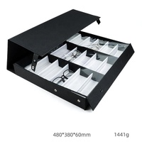 Étui à lunettes de soleil en nylon de luxe à 18 emplacements avec plateau de rangement et boîte de présentation pour la maison et le stock d'entrepôt, étuis et sacs à lunettes