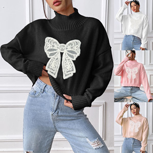 Manufacturer 2024 Autumn/Winter Fashion Casual Turtleneck butterfly <strong>Cable</strong> Loose Pullover <strong>Knitted</strong> Custom Sweater <strong>Jumper</strong> <strong>Women</strong> - Product Image 1