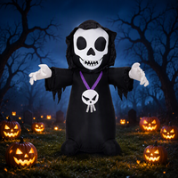 Squelette gonflable de 1,2 m pour Halloween avec lumière LED, idéal pour les fêtes d'attractions hantées et les petites décorations.