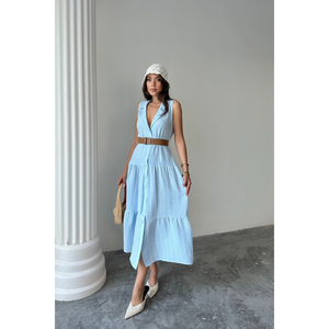 เสื้อเชิ้ตมัสลินแขนกุด คอปก ติดกระดุมด้านหน้า สีฟ้า เสื้อผู้หญิง ไซส์ S - Product Image 2