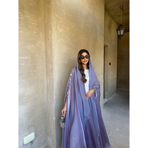 LEDUO Customized Elegant Modest Chiffon with Crystal Embellishment Flowy Women Dubai Abaya - Product Image 2