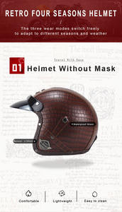 Casque <span class=keywords><strong>Vintage</strong></span> en <span class=keywords><strong>Cuir</strong></span> PU Unique pour Harley avec Lunettes ABS Cruiser Classic 3/4 Half Face Casco Retro Motorcycle Casques - Product Image 3