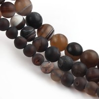 Perles en pierre d'agate givrée rayée café semi-précieuse naturelle, finition mate, rondes, 4-12mm, pour la fabrication de bijoux, vente en gros