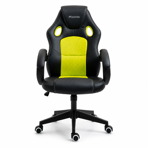 Chaise de jeu Moonki à dossier haut avec accoudoirs réglables et soutien lombaire, chaise de bureau pivotante en cuir PU pour bureau d'ordinateur - Product Image 1