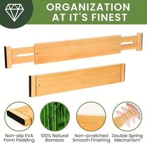 Easy Storing Adjustable Bamboo Eco-friendly Expandable Food Safe <b>Drawer</b> Divider Partition for Bathroom Living Room Kitchen - Product Image 4