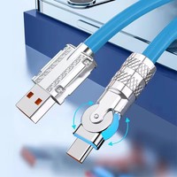 Câble de données rotatif à 180 degrés 120W en silicone liquide USB C Type C 6A pour charge rapide