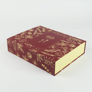 Custom Book Shaped Gift Box Red Gold Floral Design Paper Packaging Wenzhou Origin - Product Image 1