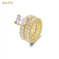 Bague combinable empilable en moissanite VVS à taille géométrique radiant, en argent 925 plaqué or 18 carats, sertie griffe, personnalisée, pour homme, style rappeur