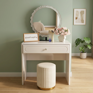 Modern Standing <b>Vanity</b> <b>Table</b> with <b>Mirror</b> Makeup Desk White MDF Storage Bedroom Furniture - Product Image 1