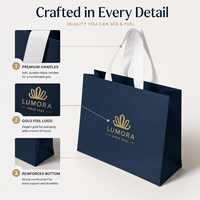 Sac Cadeau Personnalisé de Luxe Bleu Marine Élégant en Papier d'Art avec Estampage à Chaud Doré pour Boutiques de Vêtements et Détaillants