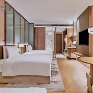 モダンデザインホテルルーム家具セットキングサイズベッド木製ヘッドボードパネルベッドルームセット5つ星ホテル家具