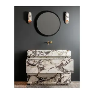 Calacatta Viola lavabo in marmo Freestanding marmo moderno marmo pietra lavabo lavabo lucidato a piedistallo lavandini