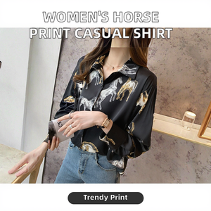 เสื้อเชิ้ตแฟชั่นใหม่ปี 2021 สำหรับผู้หญิง สไตล์ทางการและลำลอง ลายพิมพ์รูปสัตว์ ลายม้า แขนยาว ปกเสื้อแบบปกเชิ้ต ติดกระดุม ระบายอากาศได้ดี เหมาะสำหรับฤดูใบไม้ผลิ - Product Image 3