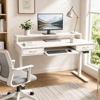 Bureau de travail électrique pliable robuste en bois avec tiroirs de rangement, hauteur réglable et motorisé pour ordinateur