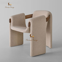 Chaise de salle à manger design italien en tissu bouclé avec accoudoirs en cuir, chaise d'appoint pour restaurant et hôtel