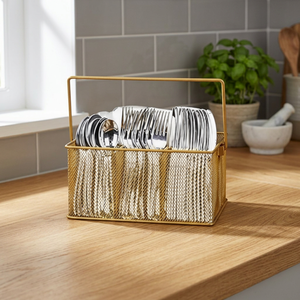 Moderno Organizador de Cubiertos de Metal Dorado, Rectangular, para Cocina, Duradero, de Una Sola Capa - Product Image 5