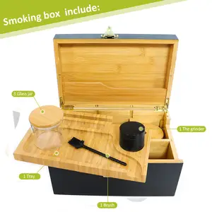 LOGO kustom Aksesori merokok kayu baki gulung bau penyimpanan ramuan bambu penyimpanan magnetik kotak penyimpanan dengan kunci combo kit