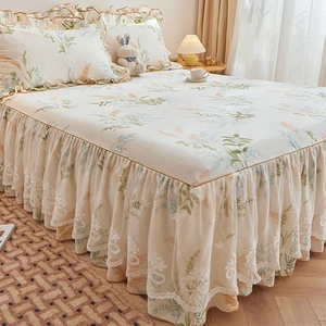 Juego de Tres Piezas de Falda de Cama de Encaje Coreano, 100% Algodón Ecológico, Sábana y Funda de Cama de Verano, Estilo Nórdico para Todas las Estaciones - Product Image 5
