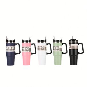 Gobelet isotherme en acier inoxydable de 30 oz avec logo personnalisé, poignée et paille, double paroi, pour voyage, vente en gros - Product Image 6