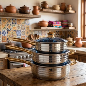 Ensemble de 3 casseroles empilables en acier inoxydable de 26 cm/28 cm/30 cm, avec couvercle en verre bleu - Product Image 5